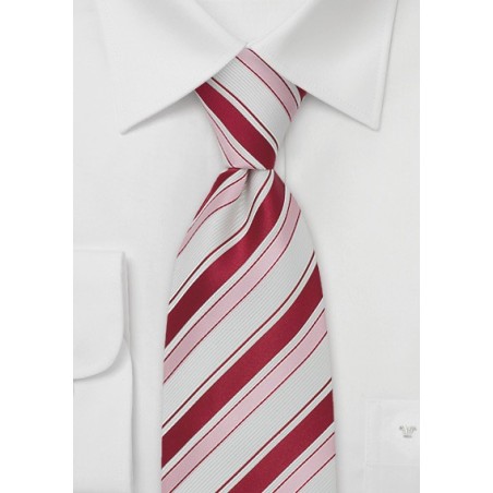 Striped Mens Tie in White, Fuchsia, and Pink