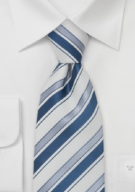 Striped Silk Tie in Light Blue, Sapphire, and White