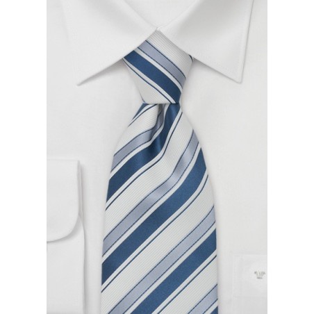 Striped Silk Tie in Light Blue, Sapphire, and White