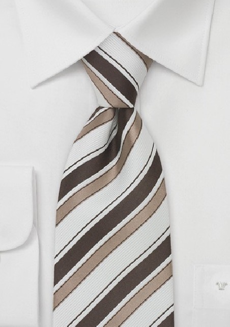 Modern Striped Silk Tie in Brown and White