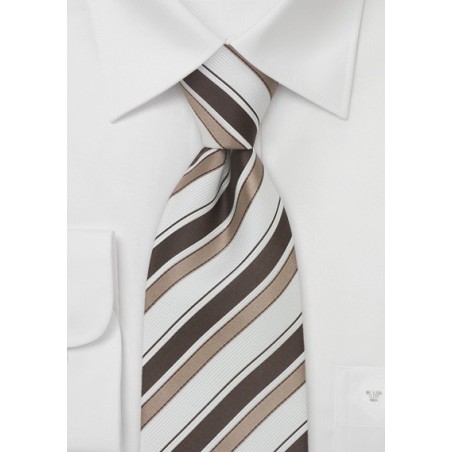 Modern Striped Silk Tie in Brown and White