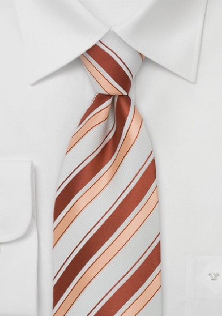 Striped Silk Tie in Coral, Peach, and White