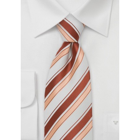 Striped Silk Tie in Coral, Peach, and White