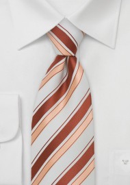 Striped Silk Tie in Coral, Peach, and White