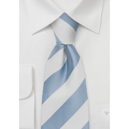 Fine Silk Tie With Stripes in White & Baby-Blue