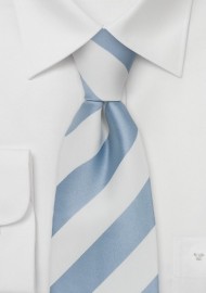 Fine Silk Tie With Stripes in White & Baby-Blue