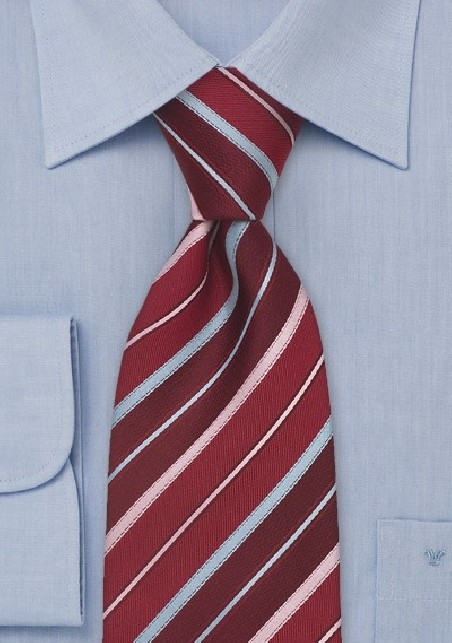 Striped Mens Tie in Red, Pink, and Blue