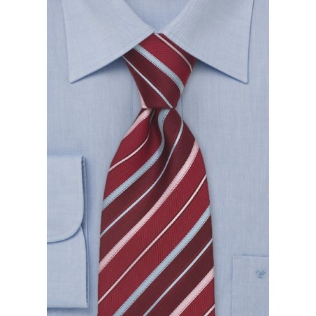Striped Mens Tie in Red, Pink, and Blue