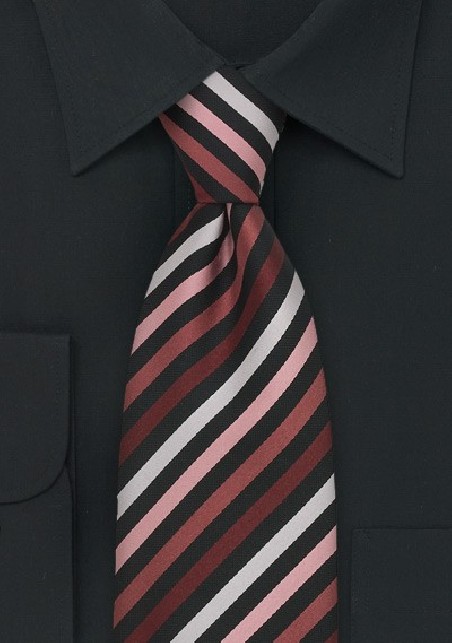 Modern Striped Tie in White, Black, Pink, and Coral