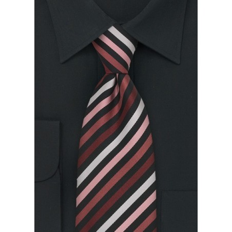 Modern Striped Tie in White, Black, Pink, and Coral