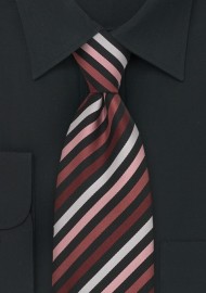 Modern Striped Tie in White, Black, Pink, and Coral
