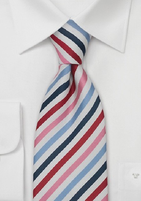 Pink and Blue Striped Mens Tie