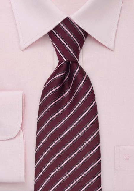 Venetian Red Tie With Narrow Pink Stripes