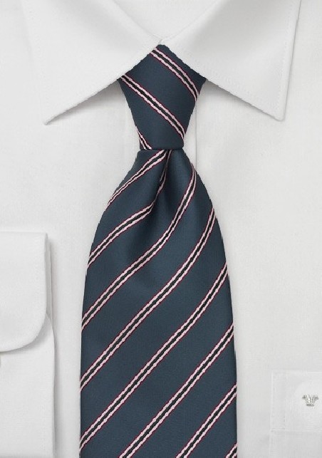 Taupe Gray Tie With Modern Pink Stripes