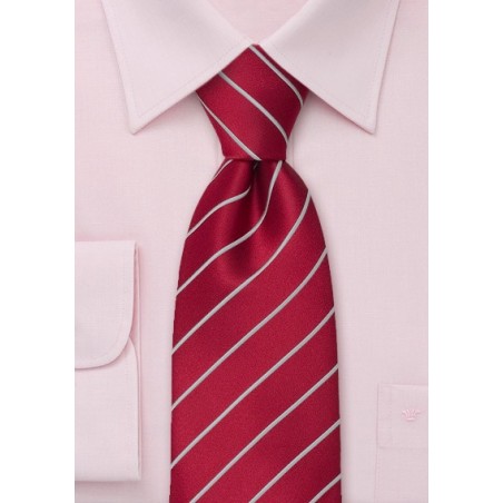 Wine Red Striped Tie in XL Length