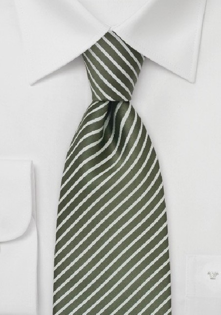 Moss Green and White Silk Tie