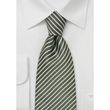 Moss Green and White Silk Tie