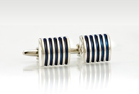 Designer Cufflink Set in Silver and Navy