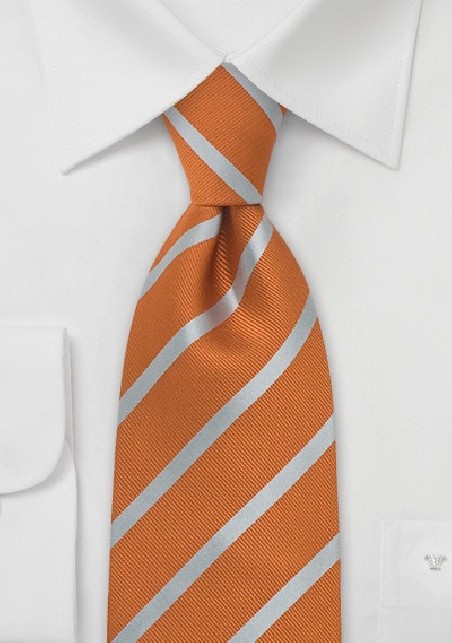 Burned Orange and Silver Striped Silk Tie