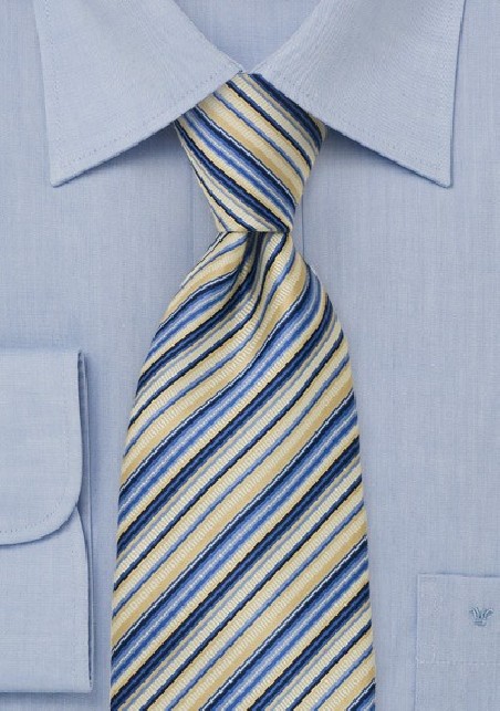 Modern Yellow and Blue Striped Tie by Cavallieri