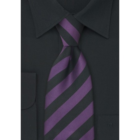 Purple and Black Striped Silk Tie