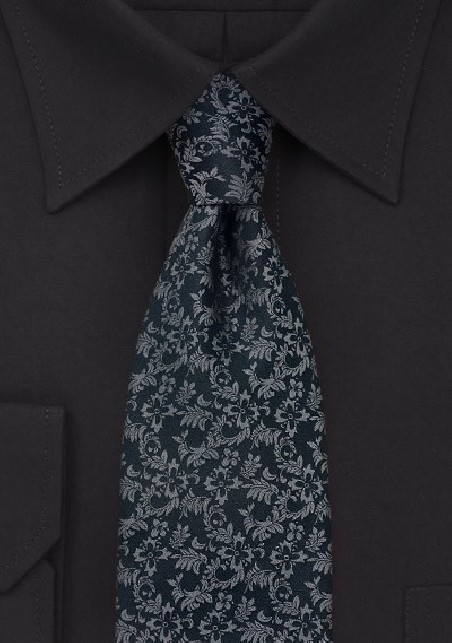 Black Tie with Taupe Floral Pattern