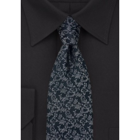Black Tie with Taupe Floral Pattern