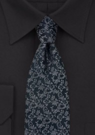 Black Tie with Taupe Floral Pattern