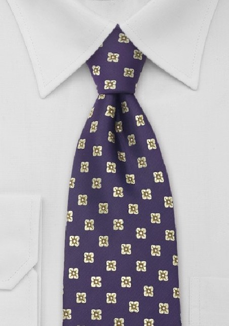 Purple Necktie With Golden Flowers