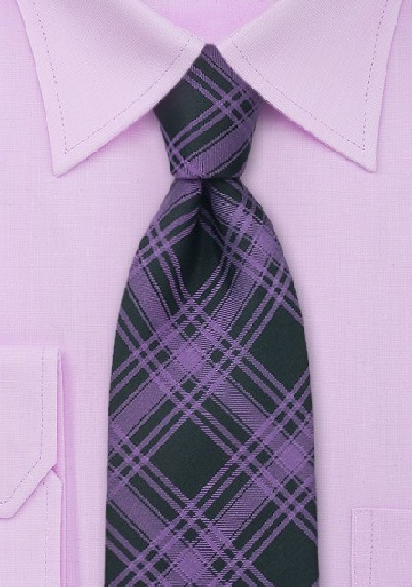 Checkered Pattern Necktie in Purple and Black