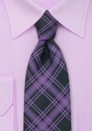 Checkered Pattern Necktie in Purple and Black