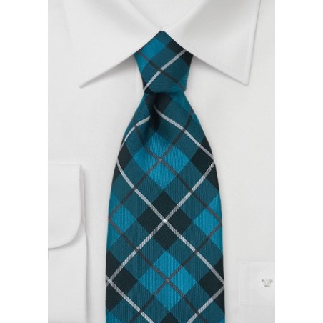 Teal and Gray Tartan Check Tie