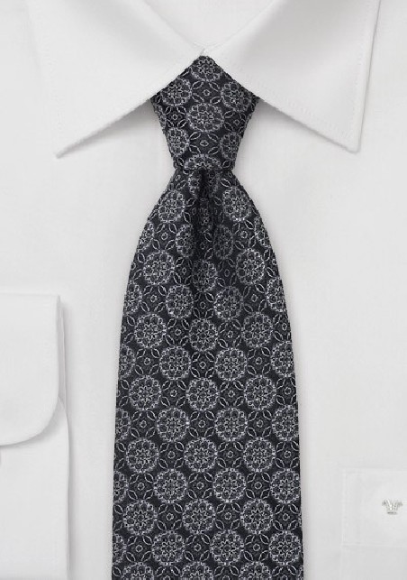 Black Tie with Taupe Floral Design