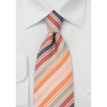 Modern Orange Striped Silk Tie by Cavallieri