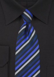 Elegant Striped Tie in Blue, Black, and Silver