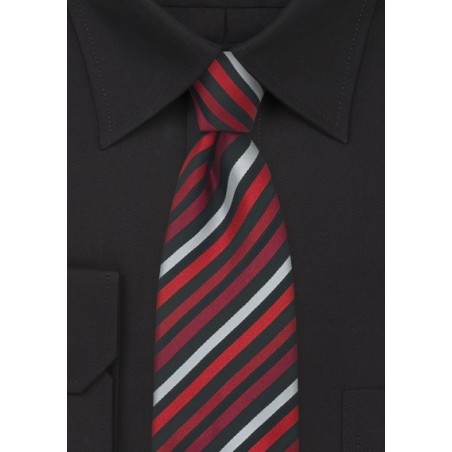Red, Black, Silver Striped Necktie by Cavallieri
