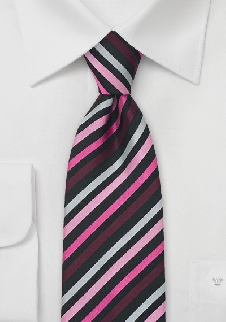 Striped Tie in Rose, Pink, Purple, and Black