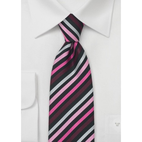 Striped Tie in Rose, Pink, Purple, and Black