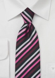 Striped Tie in Rose, Pink, Purple, and Black