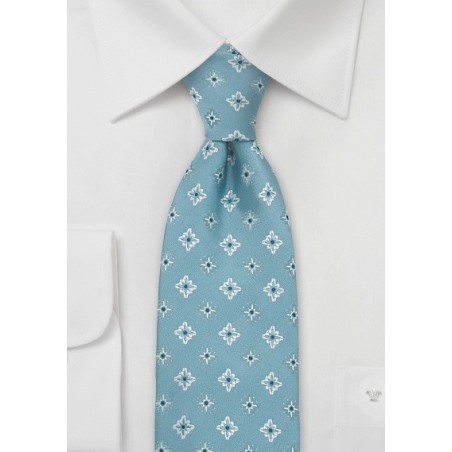 Aqua-Blue Tie by Chevalier, Floral Pattern