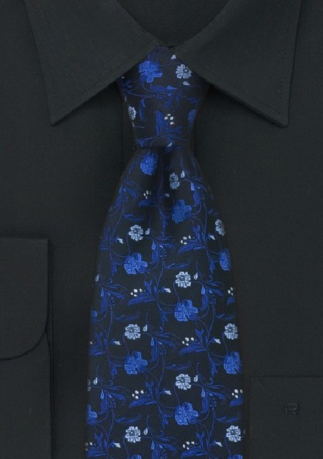 Blue and Black Floral Tie by Chevalier