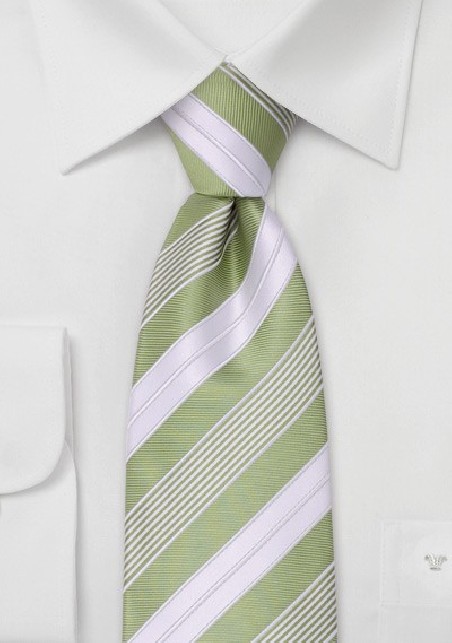 Striped Kids Tie in Lime-Green and White