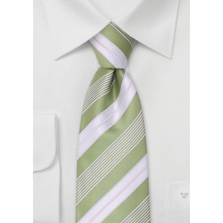 Striped Kids Tie in Lime-Green and White