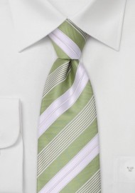 Striped Kids Tie in Lime-Green and White