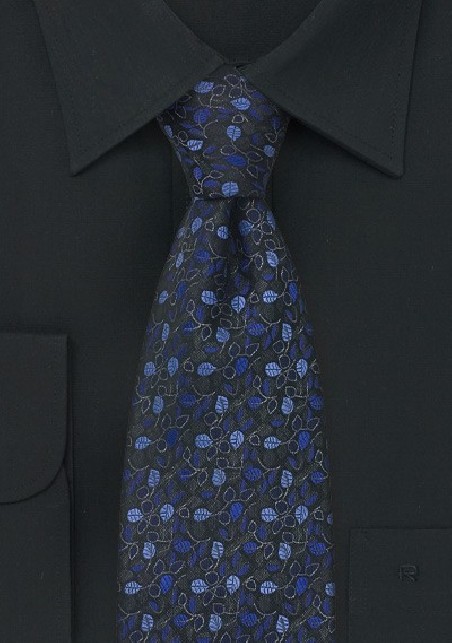 Designer Silk Tie in Charcoal-Gray and Blue