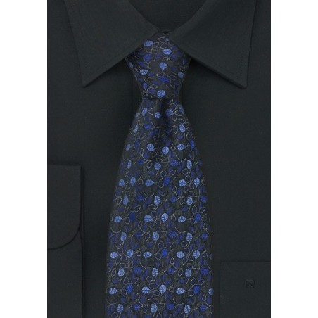 Designer Silk Tie in Charcoal-Gray and Blue