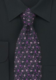 Designer Necktie in Charcoal and Pink