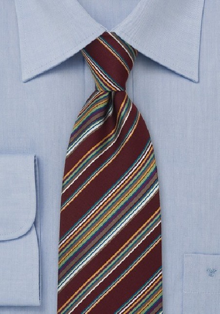 Modern Striped Silk Tie in Burgundy-Red