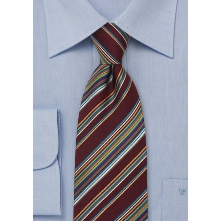 Modern Striped Silk Tie in Burgundy-Red