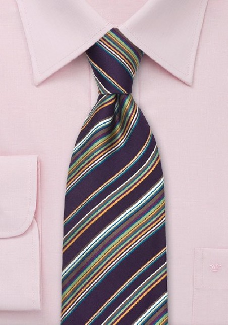 Eggplant Purple Striped Necktie by Cavallieri